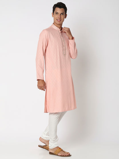Men's Onion Pink Viscose Embroidered Kurta Set