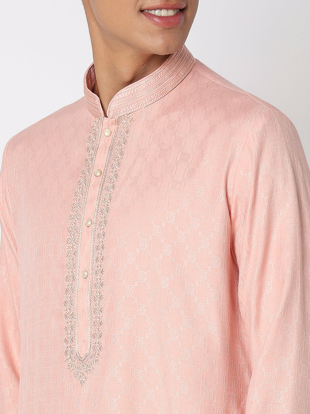 Men's Onion Pink Viscose Embroidered Kurta Set