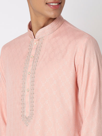 Men's Onion Pink Viscose Embroidered Kurta Set