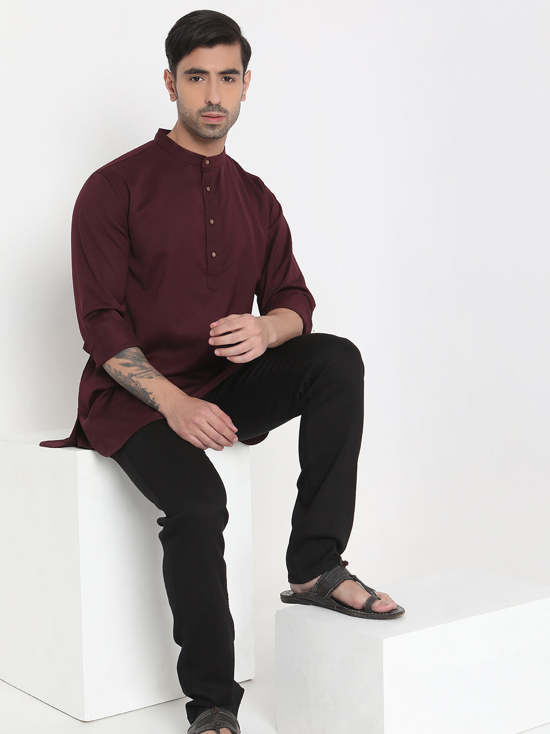 Regular Fit Solid Short Kurta