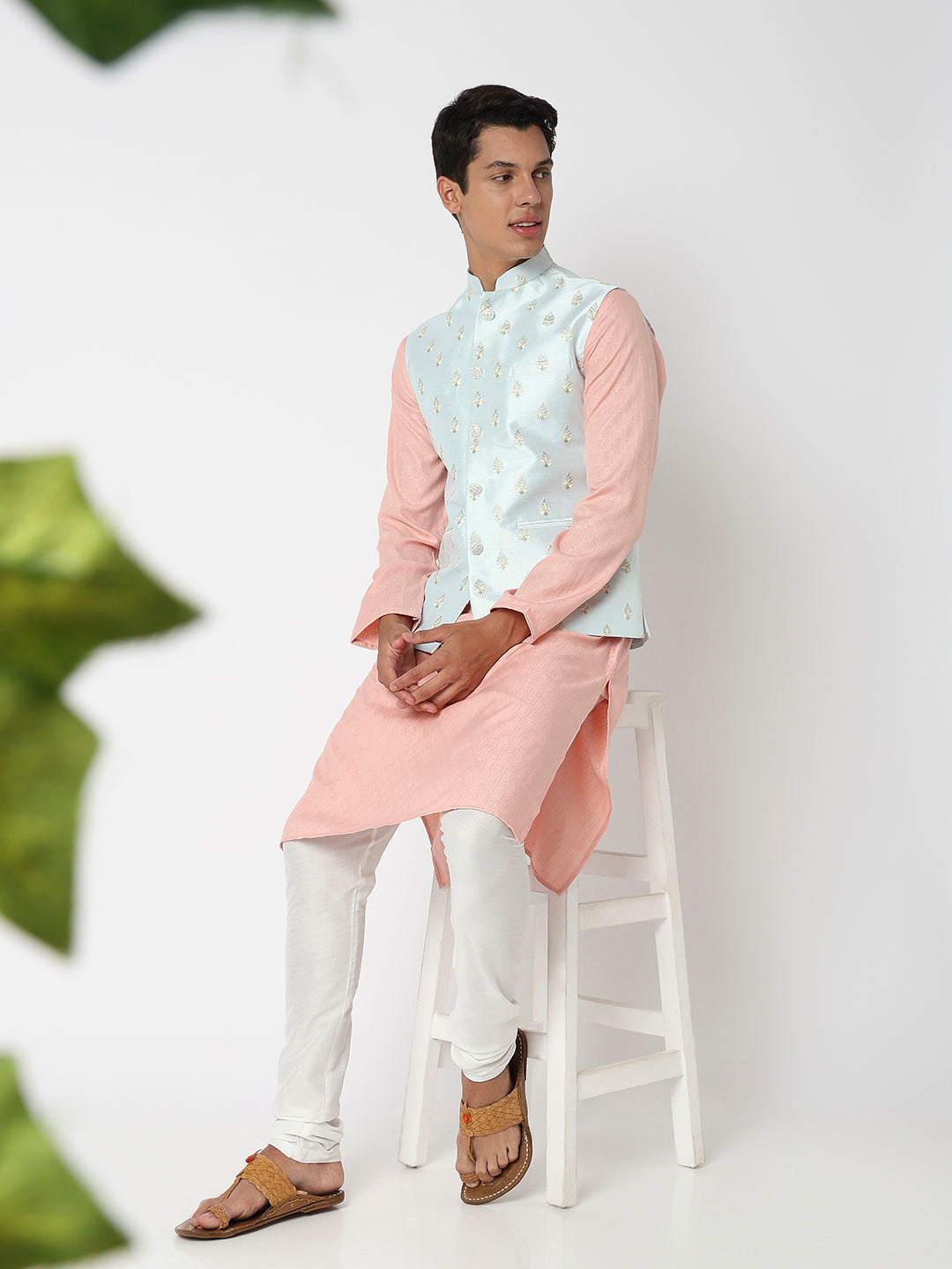Men Wearing Teal Blue Polyester Embroidered Jacket