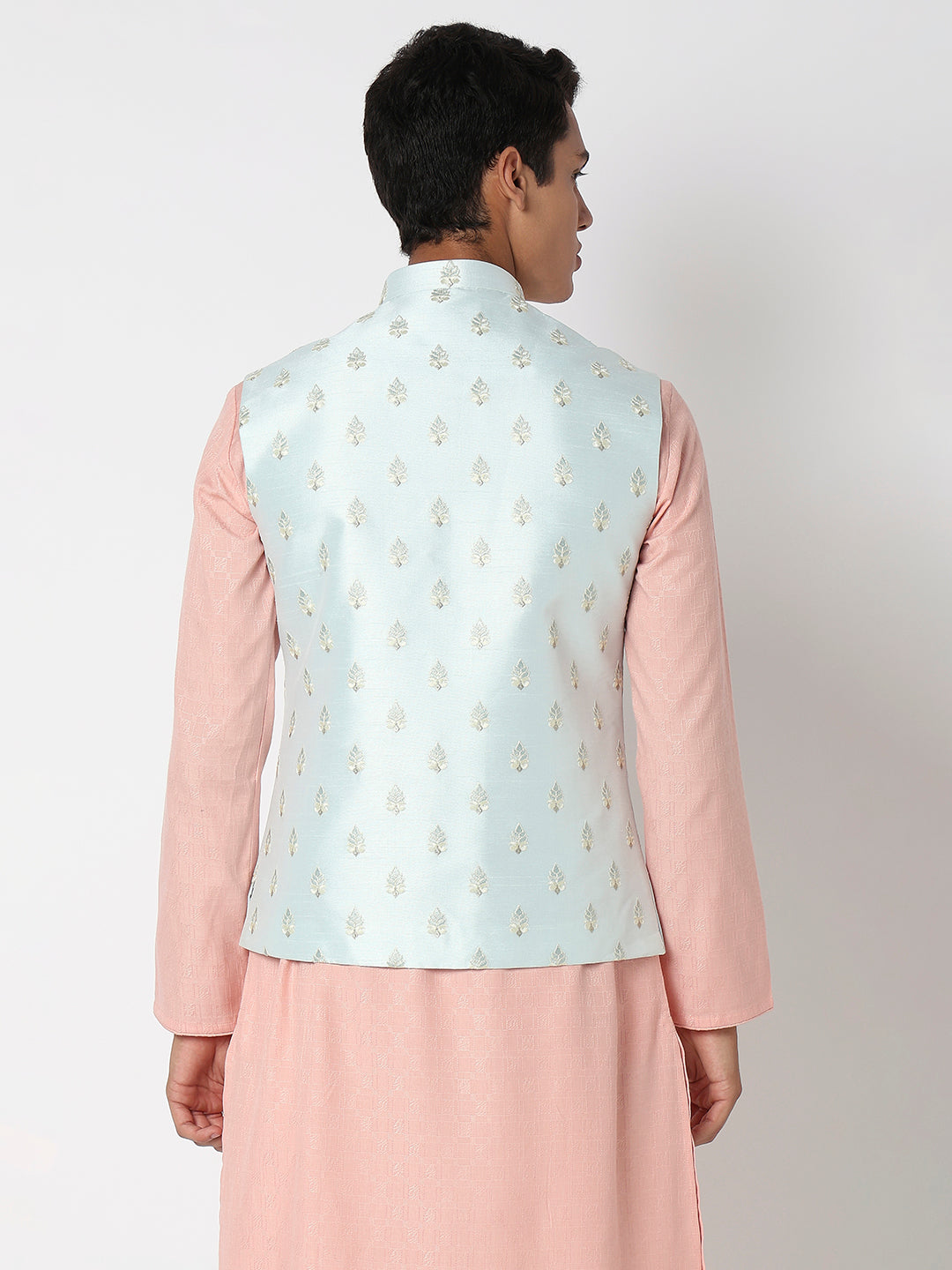 Men Wearing Teal Blue Polyester Embroidered Jacket