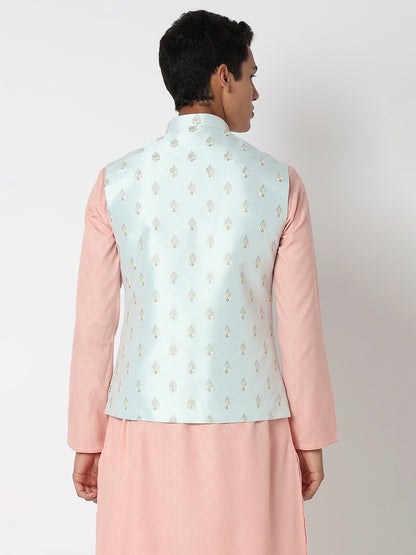 Men Wearing Teal Blue Polyester Embroidered Jacket