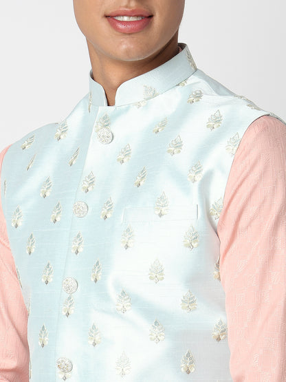 Men's Teal Blue Polyester Embroidered Jacket