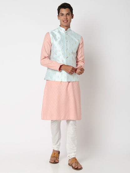 Men's Teal Blue Polyester Embroidered Jacket