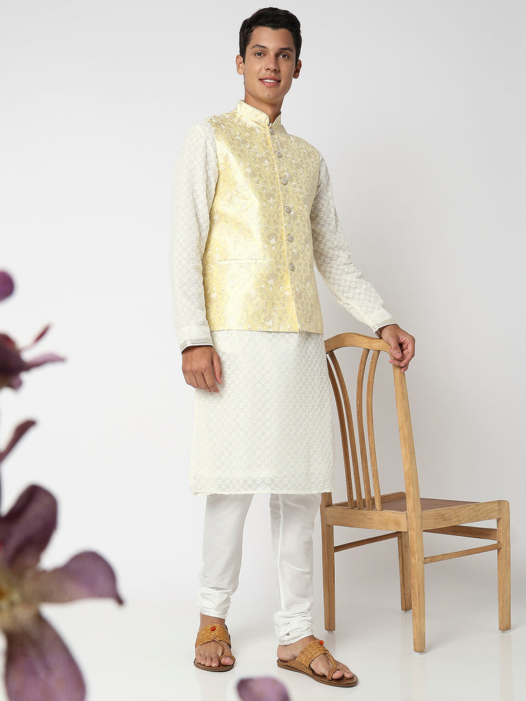 Men Wearing Yellow Polyester Embroidered Jacket