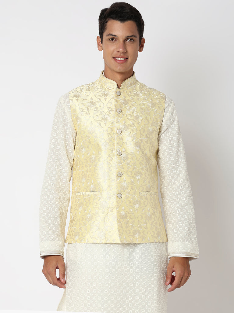 Men Wearing Yellow Polyester Embroidered Jacket
