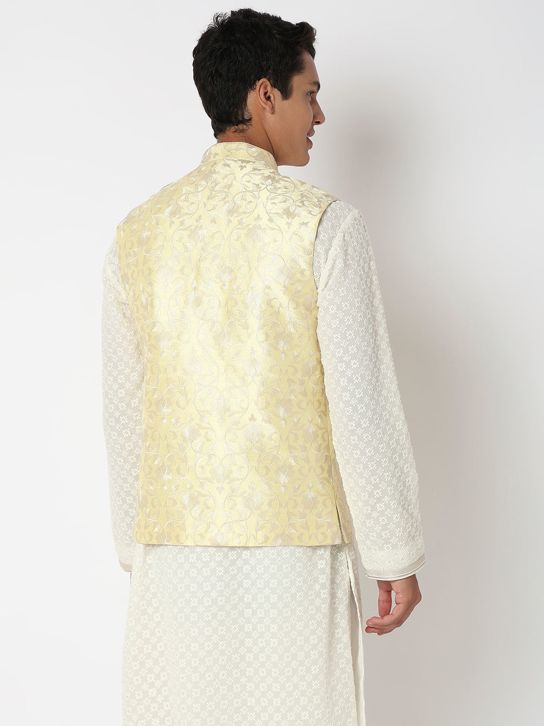 Men Wearing Yellow Polyester Embroidered Jacket
