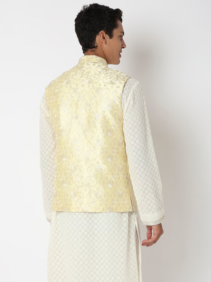 Men Wearing Yellow Polyester Embroidered Jacket