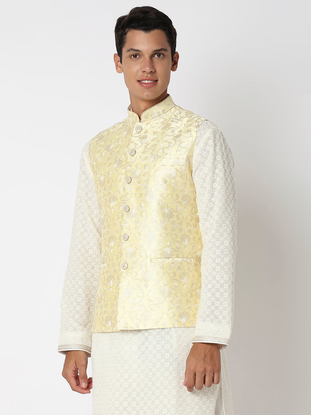 Men's Yellow Polyester Embroidered Jacket