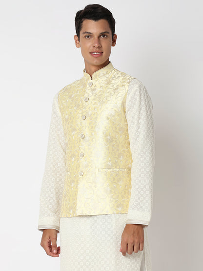 Men's Yellow Polyester Embroidered Jacket
