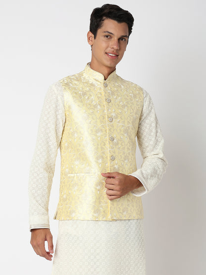 Men's Yellow Polyester Embroidered Jacket