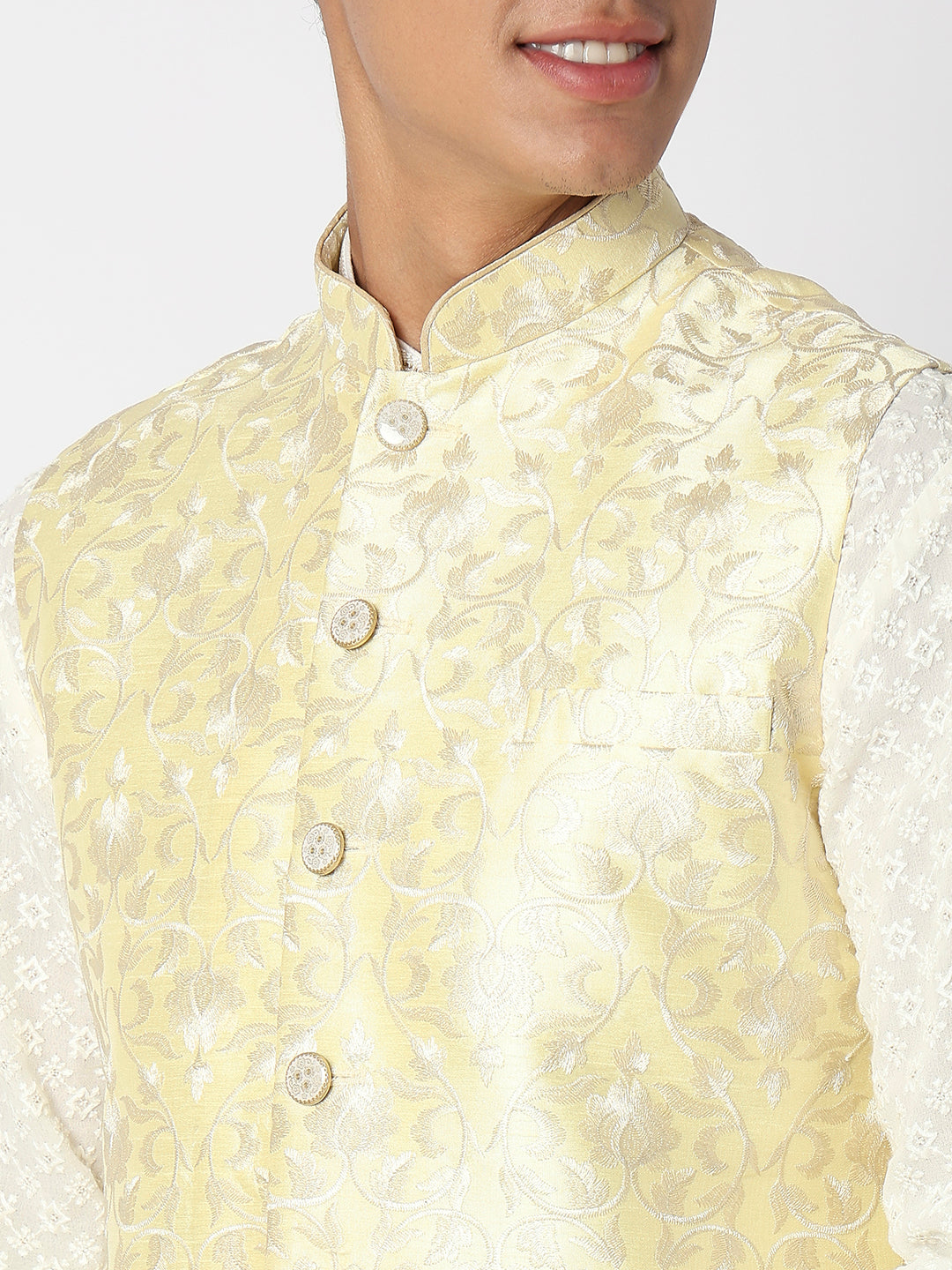 Men's Yellow Polyester Embroidered Jacket