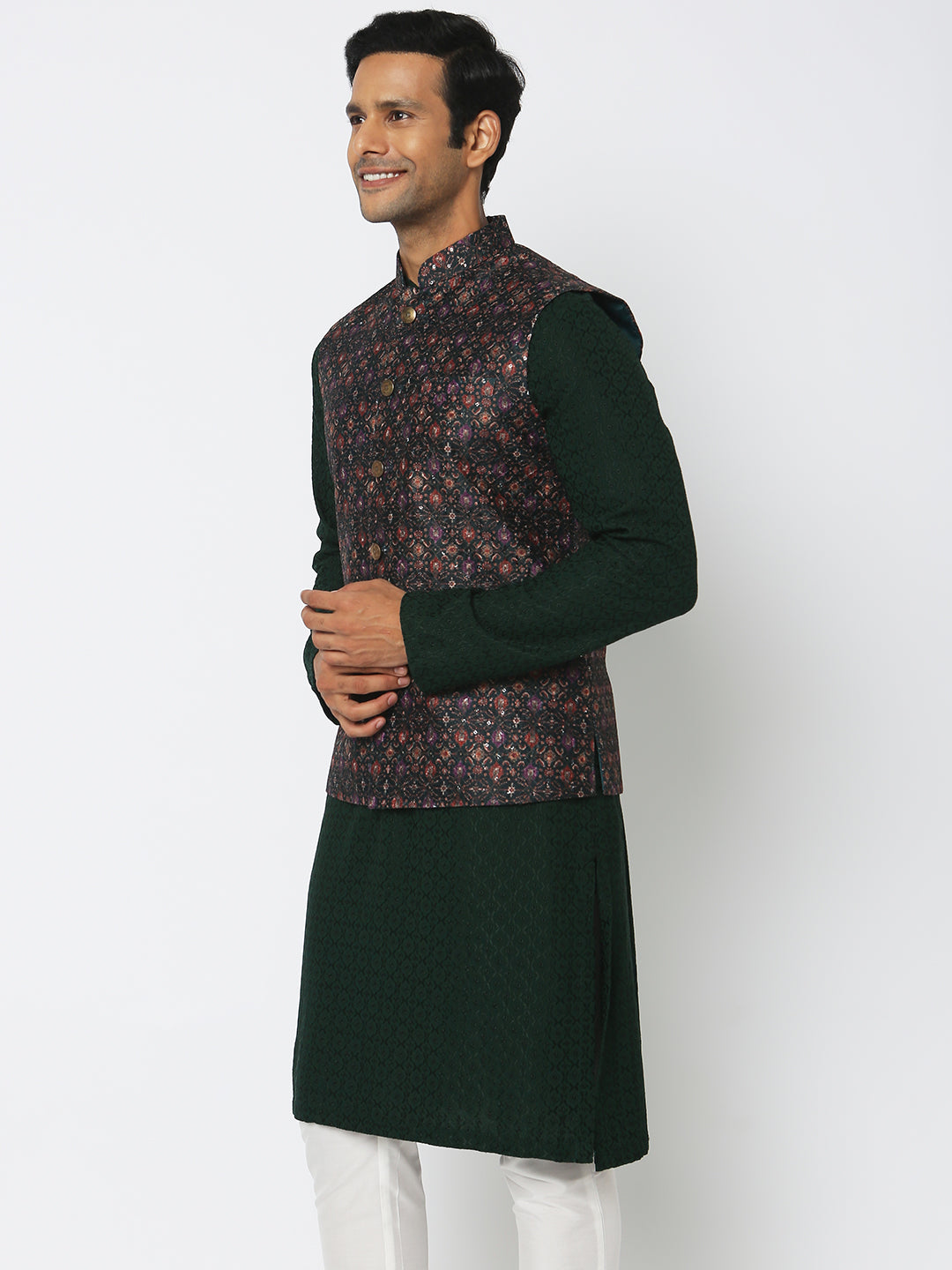 Regular Fit Embroidered Ethnic Jacket
