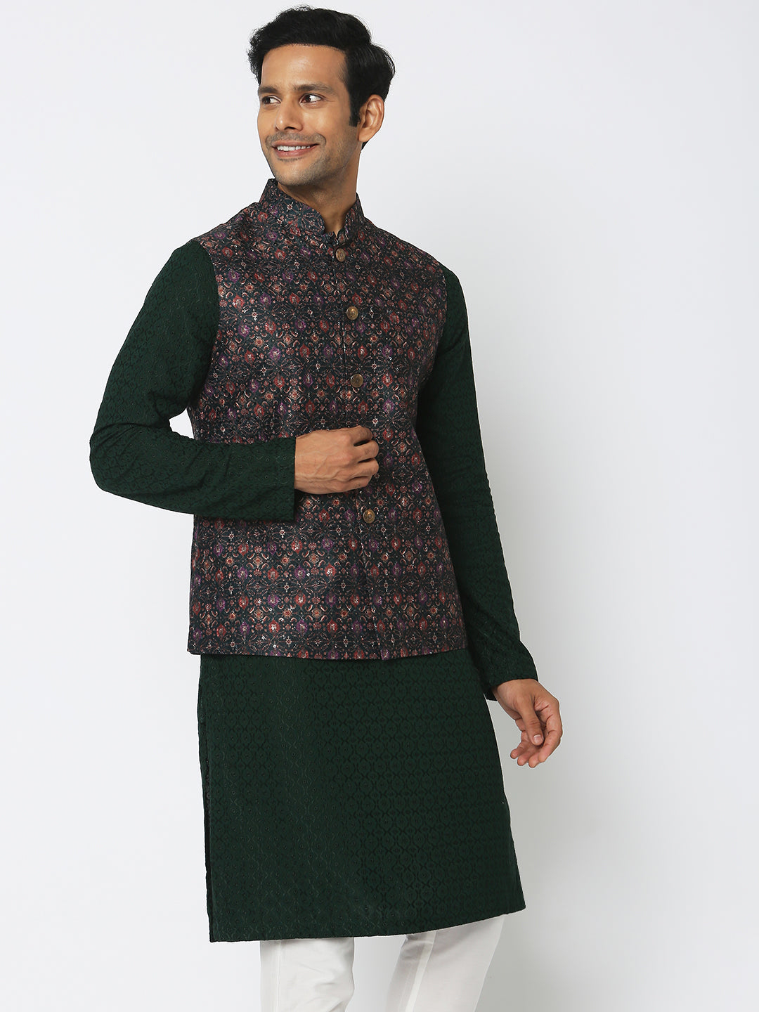 Regular Fit Embroidered Ethnic Jacket
