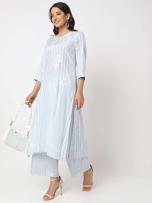 Nylangan Women's Dusty Blue Viscose Printed Palazzo