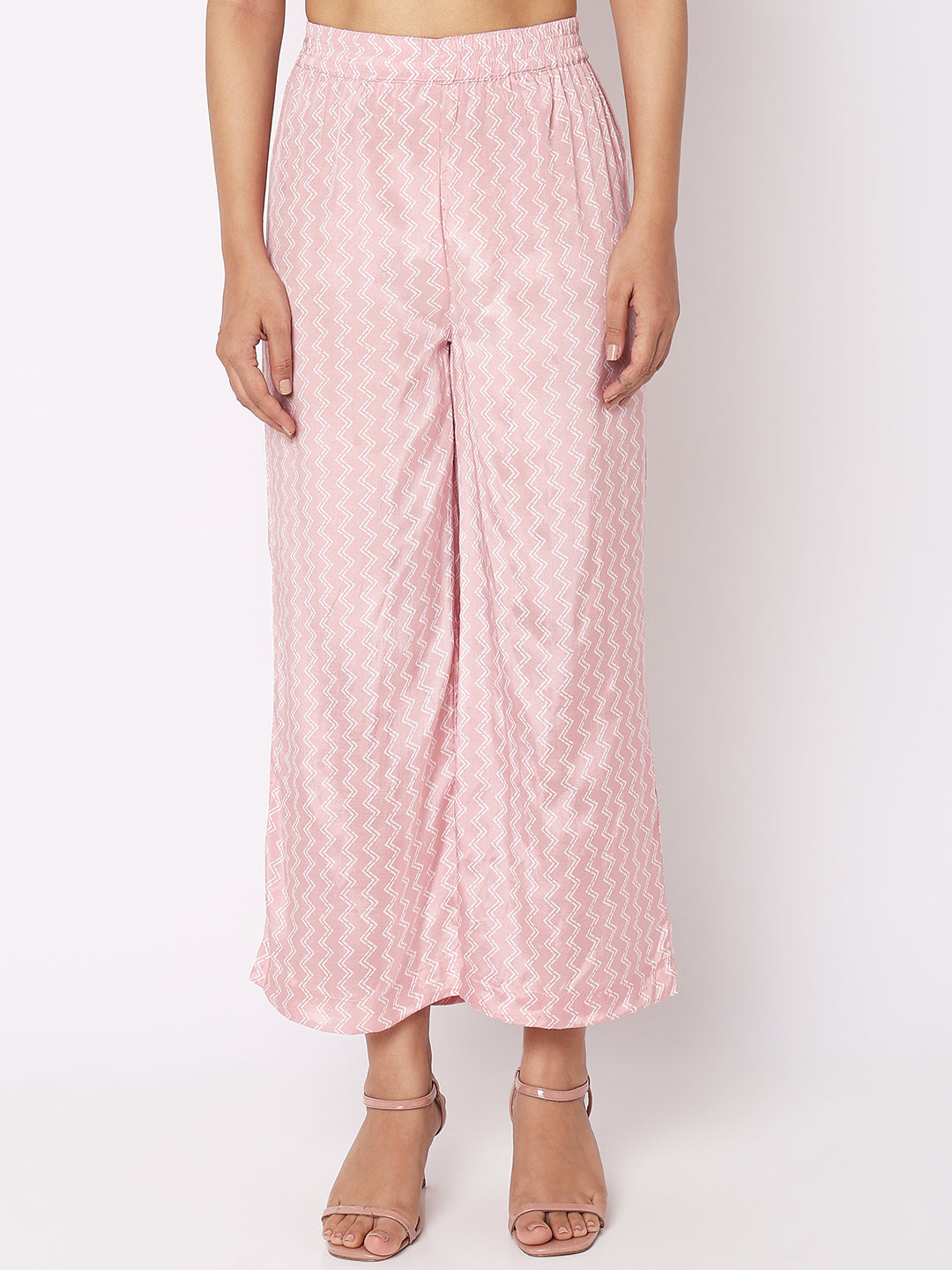 Nylangan Women Wearing Dusty Pink Viscose Printed Palazzo