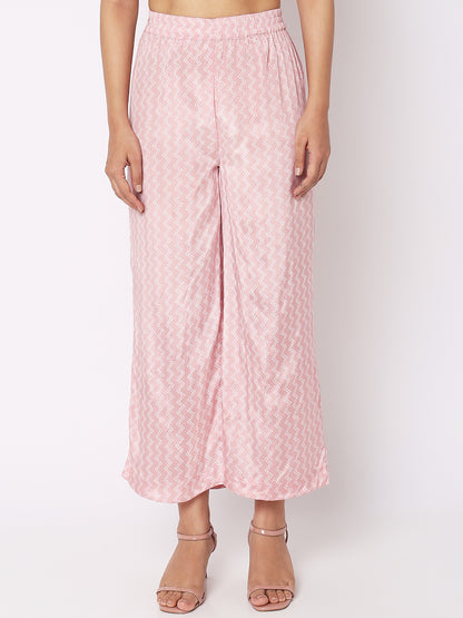 Nylangan Women Wearing Dusty Pink Viscose Printed Palazzo