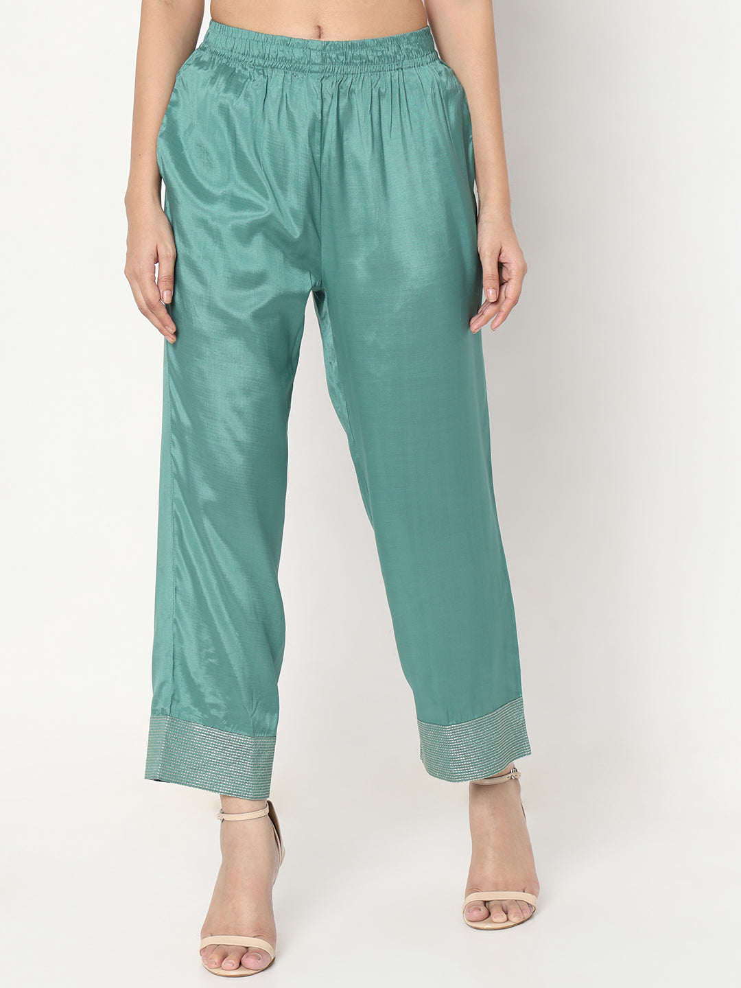 Straight Fit Solid Mid Rise Pants