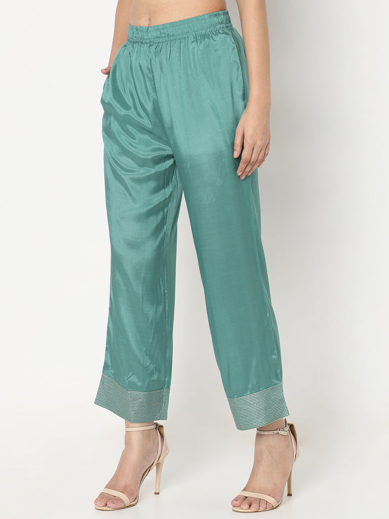 Straight Fit Solid Mid Rise Pants