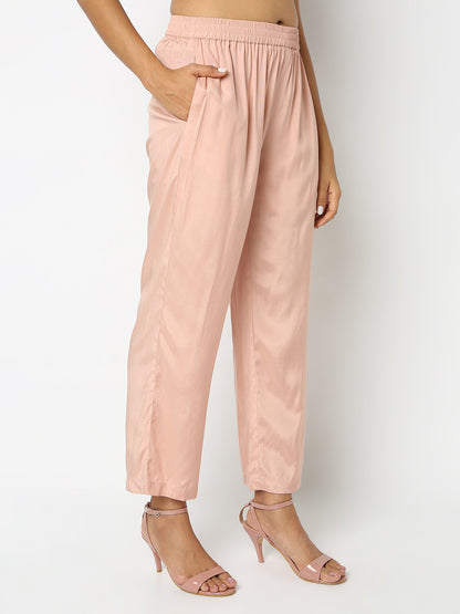 Regular Fit Solid Mid Rise Pants