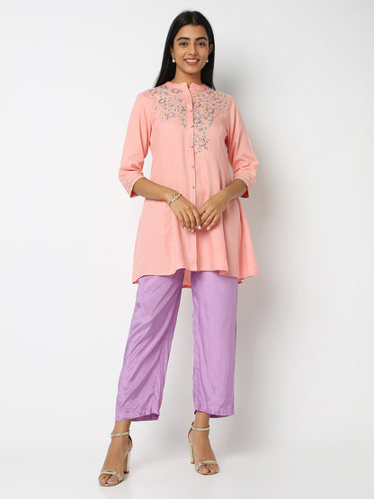 Regular Fit Solid Mid Rise Pants