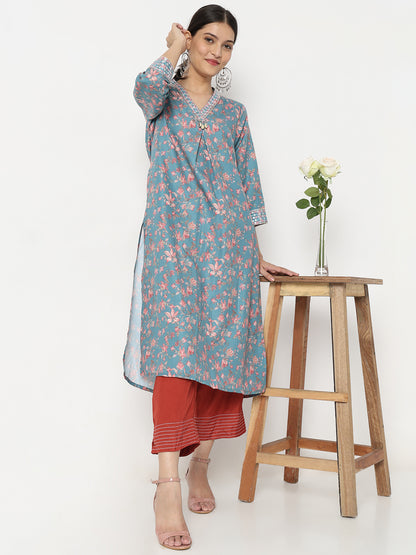 Straight Fit Solid Mid Rise Pants
