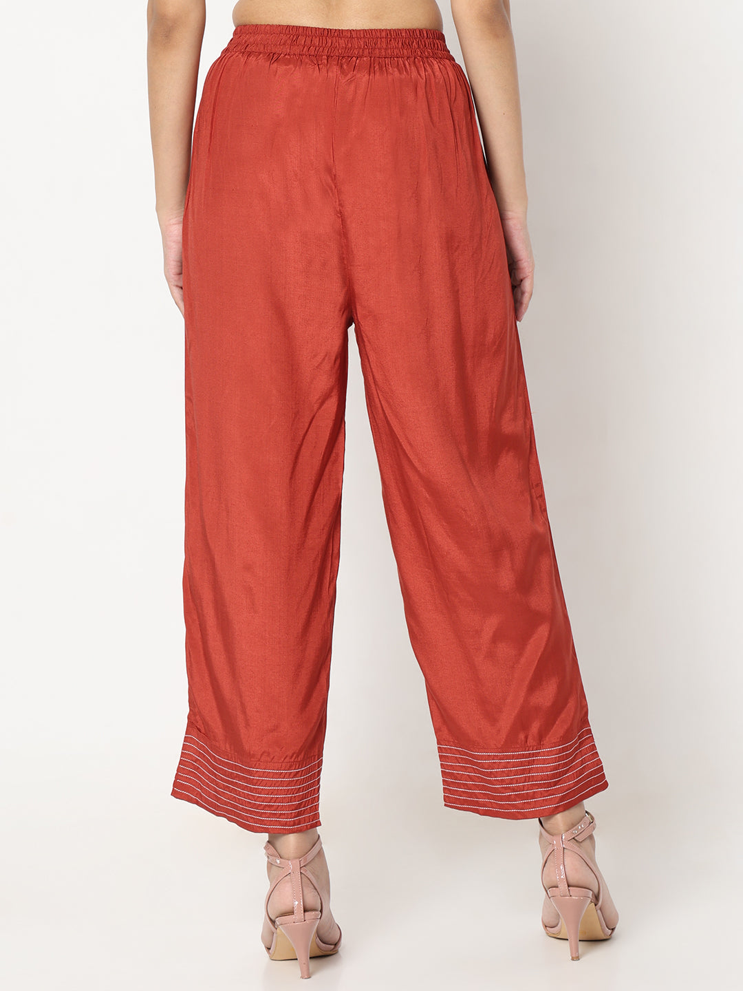 Straight Fit Solid Mid Rise Pants