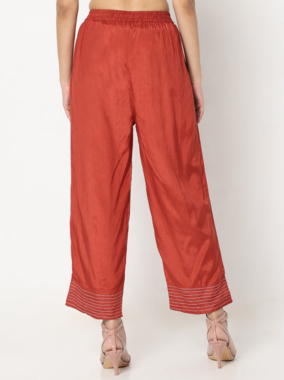 Straight Fit Solid Mid Rise Pants