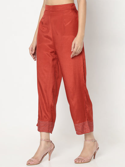 Straight Fit Solid Mid Rise Pants