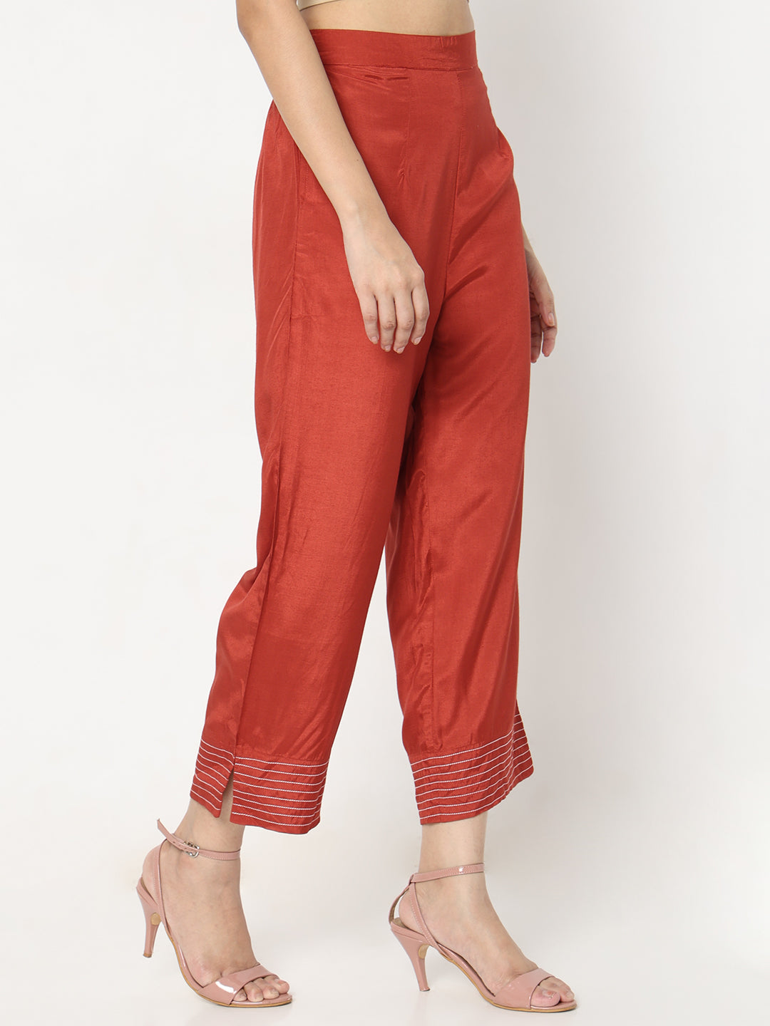 Straight Fit Solid Mid Rise Pants