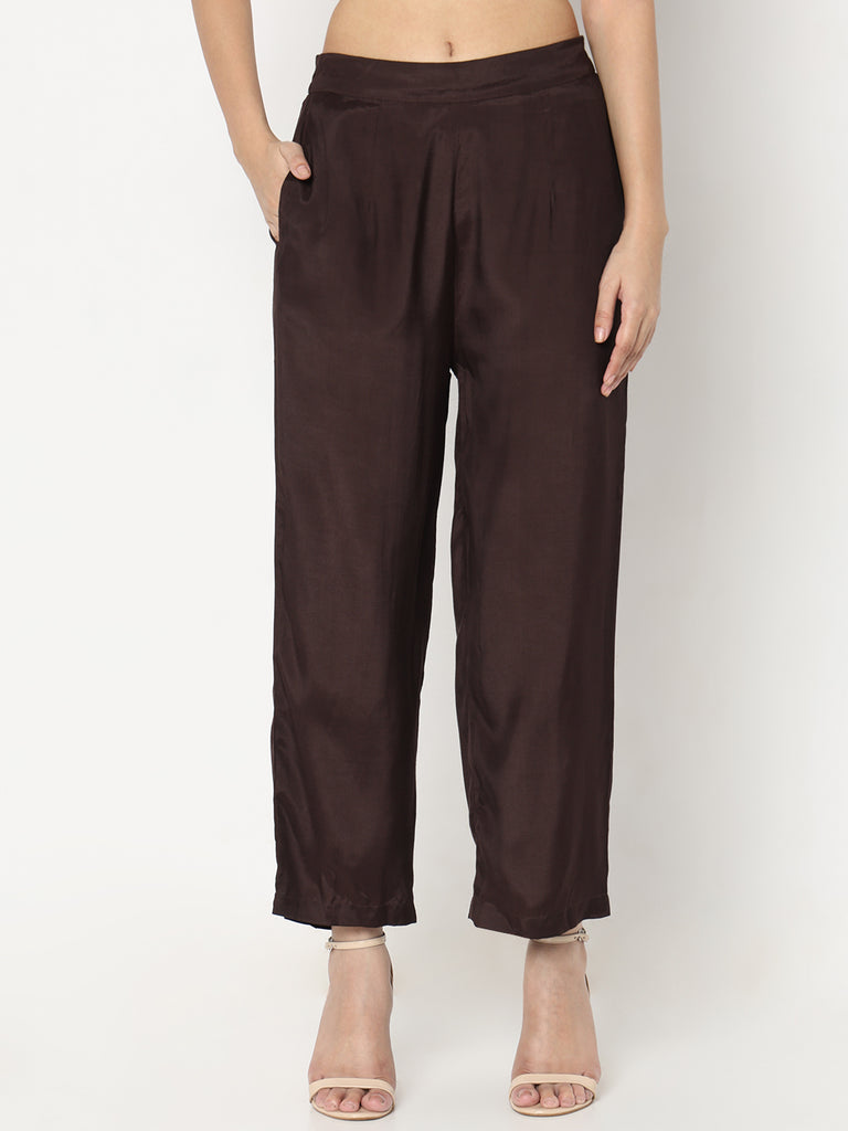 Straight Fit Solid Mid Rise Pants