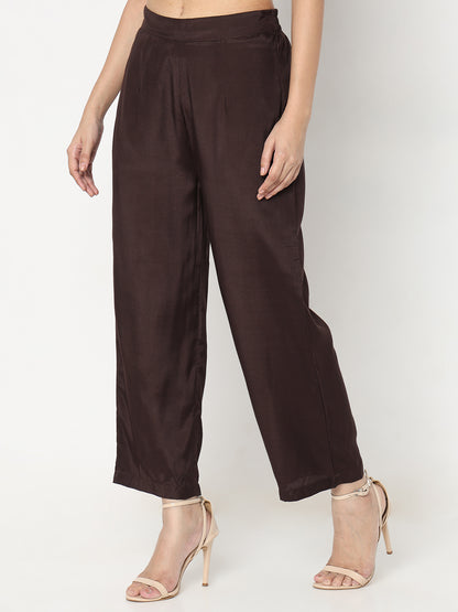 Straight Fit Solid Mid Rise Pants