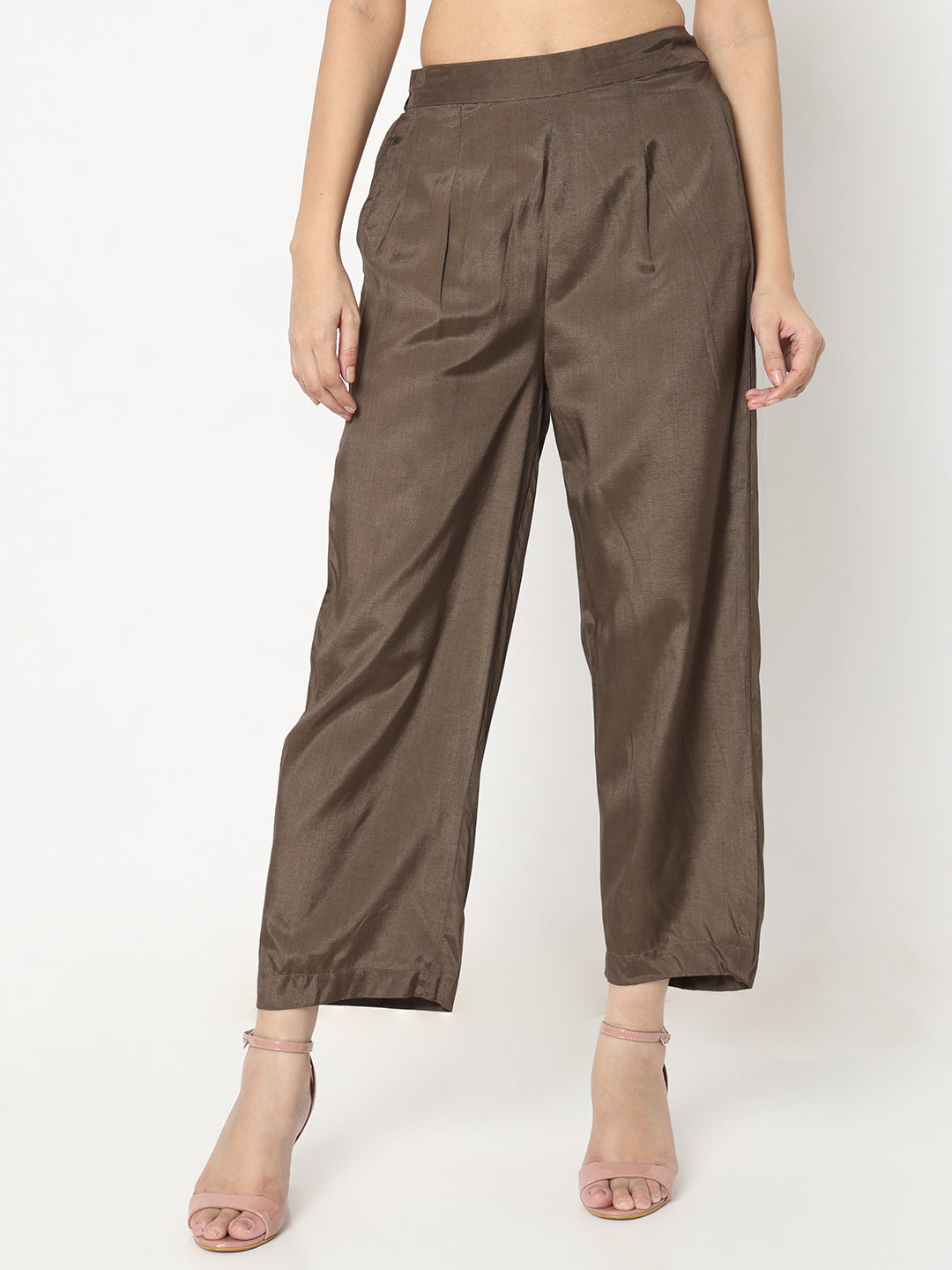 Straight Fit Solid Mid Rise Pants