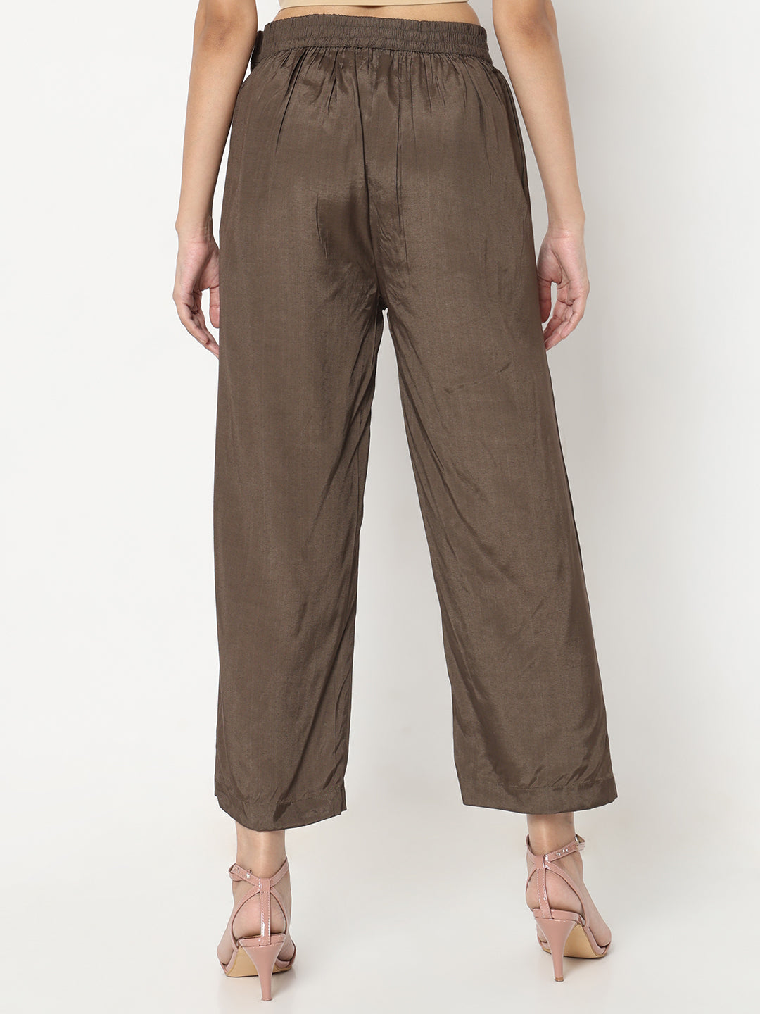 Straight Fit Solid Mid Rise Pants