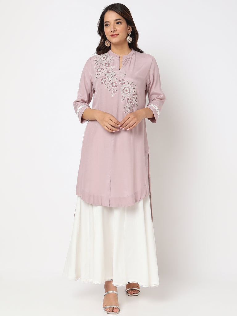 Solid Color Cotton Short Kurta in Pink : MDY284