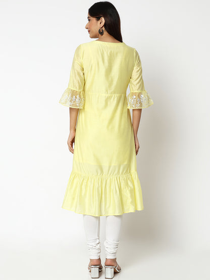 Women Wearing Flared Fit Embroidered Kurta