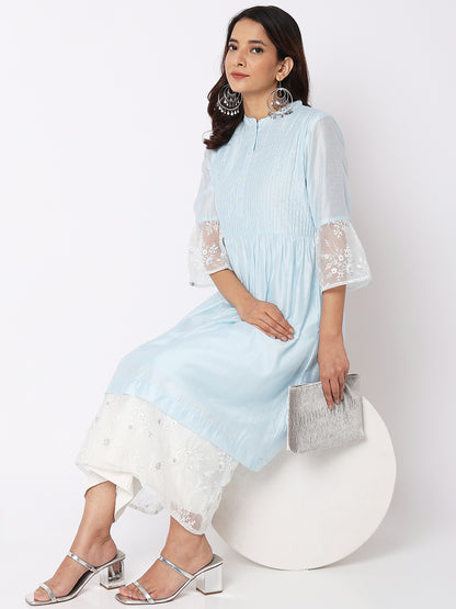 Nylangan Women Wearing Baby Blue Viscose Silk Embroidered Kurta