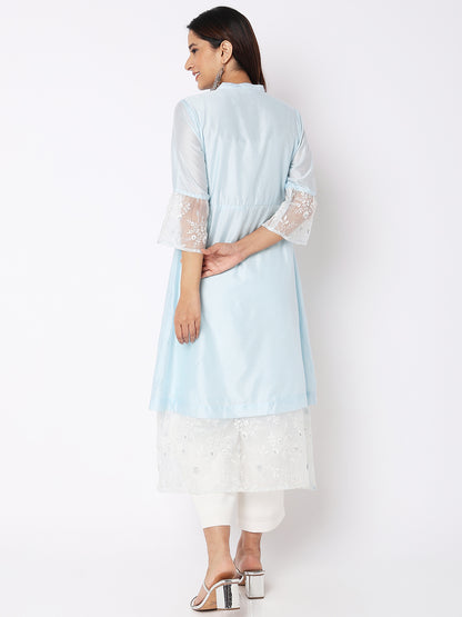 Nylangan Women Wearing Baby Blue Viscose Silk Embroidered Kurta