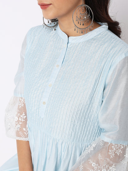 Nylangan Women Wearing Baby Blue Viscose Silk Embroidered Kurta