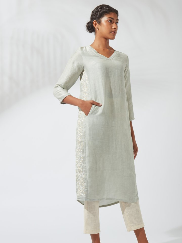 Mirage Gray Side Panel Embroidered Kurta Dress