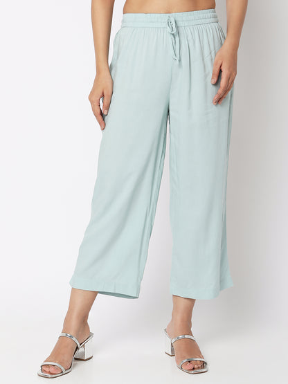 Women Wearing Mint Cotton Solid Palazzo