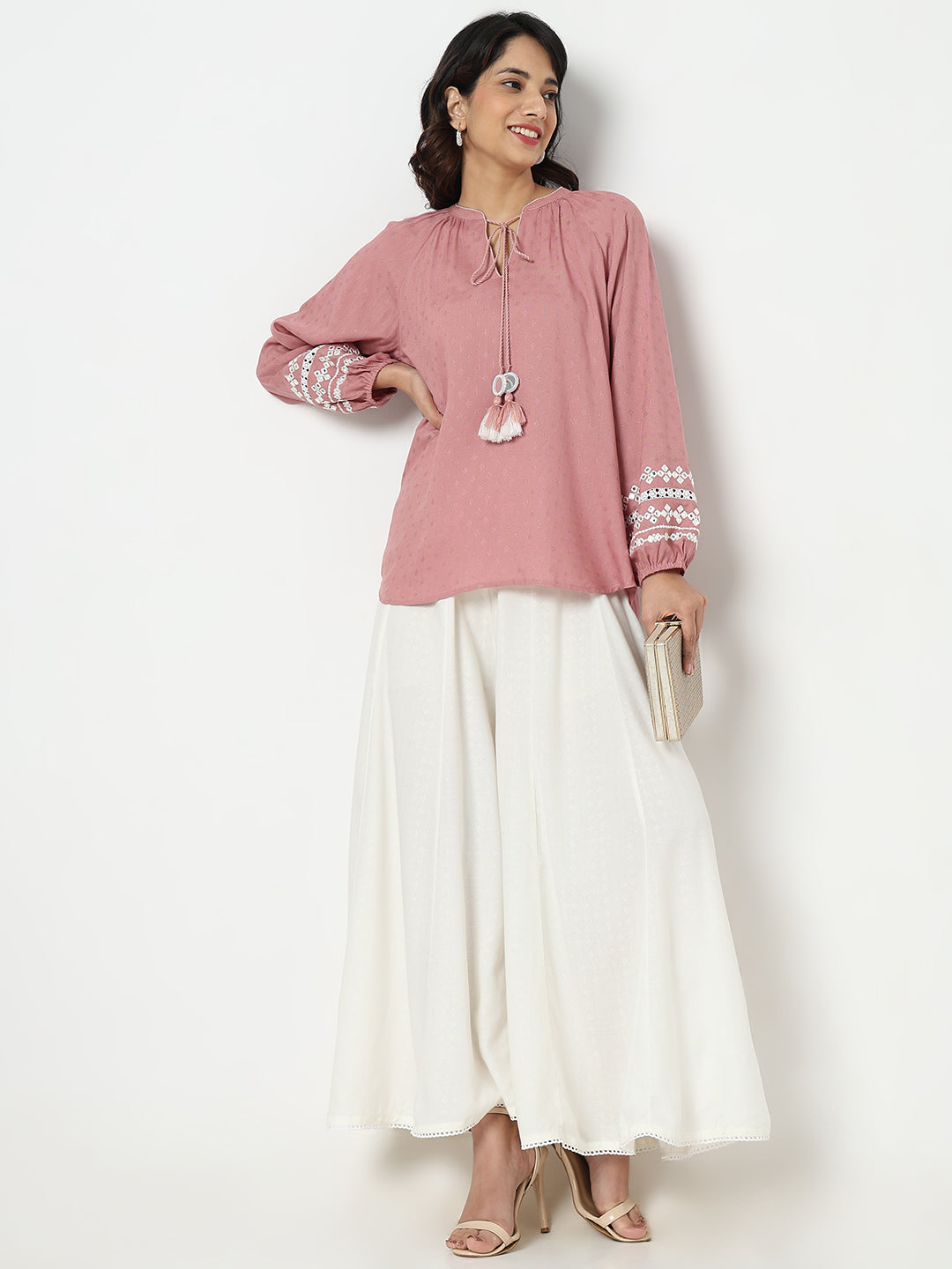 Flare Fit Solid Mid Rise Palazzos