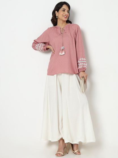 Flare Fit Solid Mid Rise Palazzos