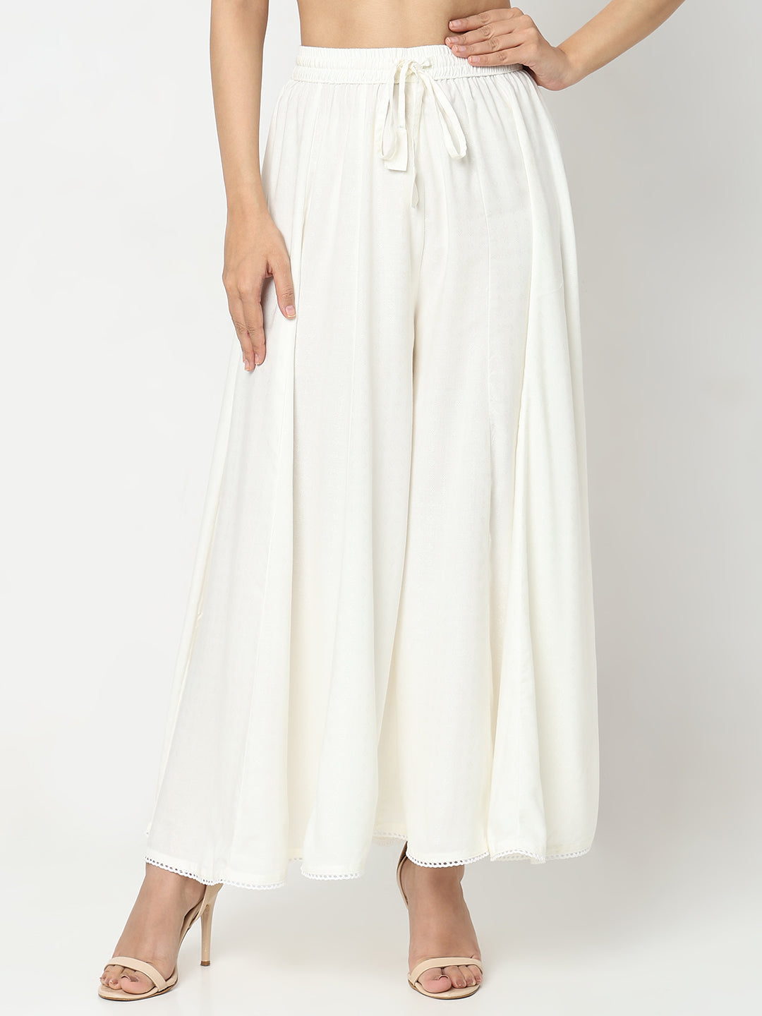 Flare Fit Solid Mid Rise Palazzos