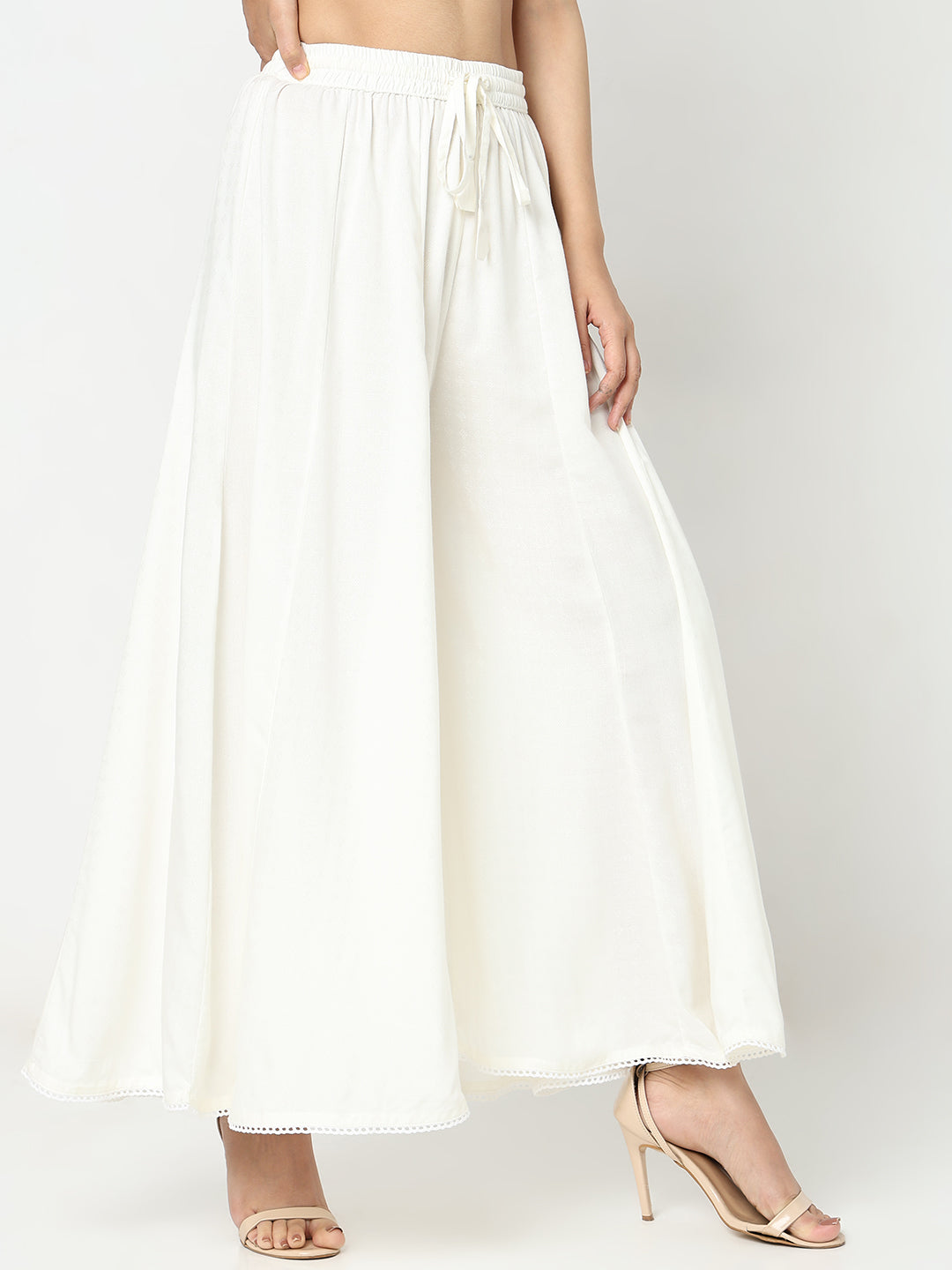 Flare Fit Solid Mid Rise Palazzos