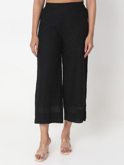 Straight Fit Embroidered Mid Rise Palazzos