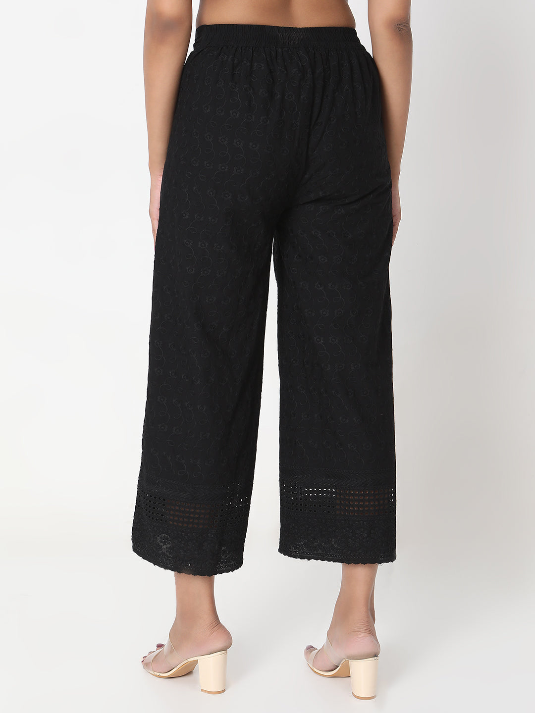 Straight Fit Embroidered Mid Rise Palazzos