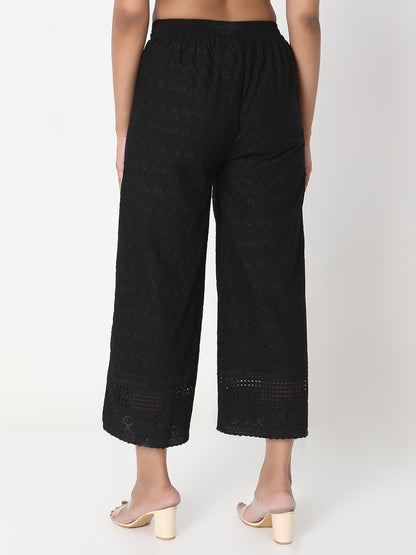 Straight Fit Embroidered Mid Rise Palazzos