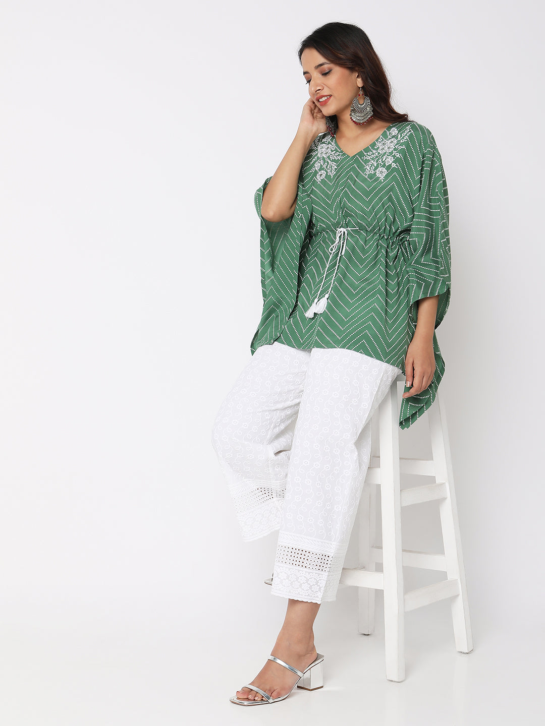 Women Wearing White Cotton Embroidered Palazzo